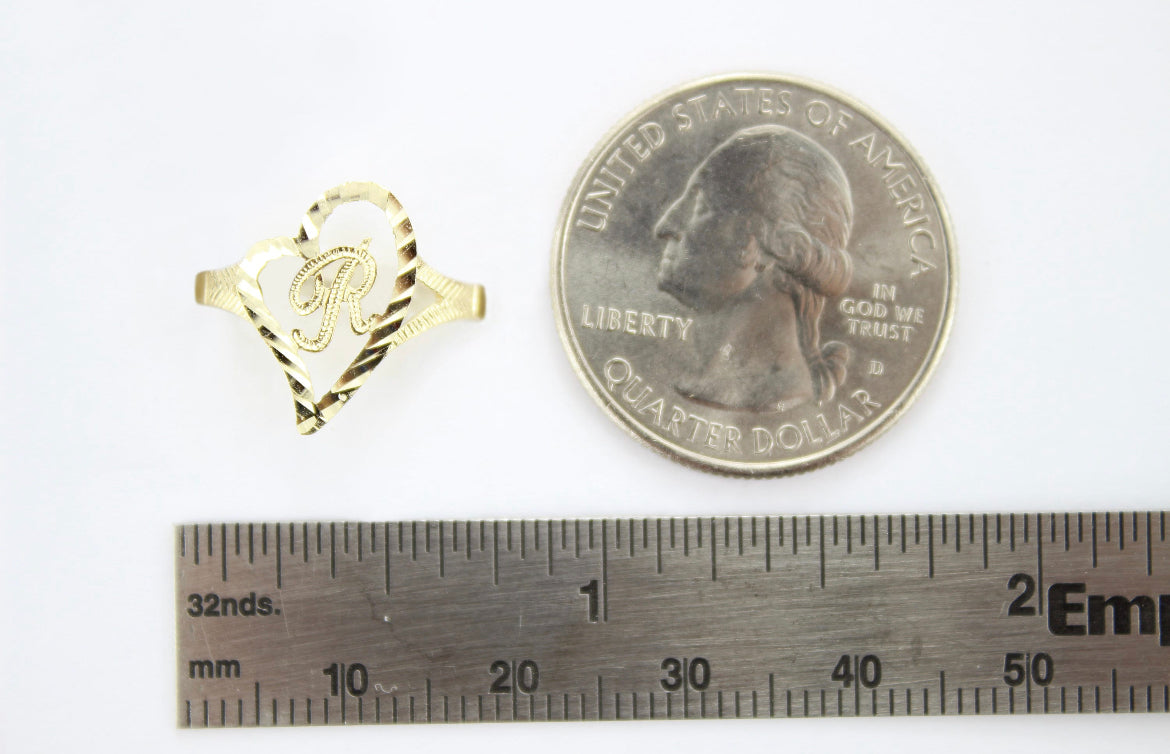 10K Gold Slanted Heart Initial Ring