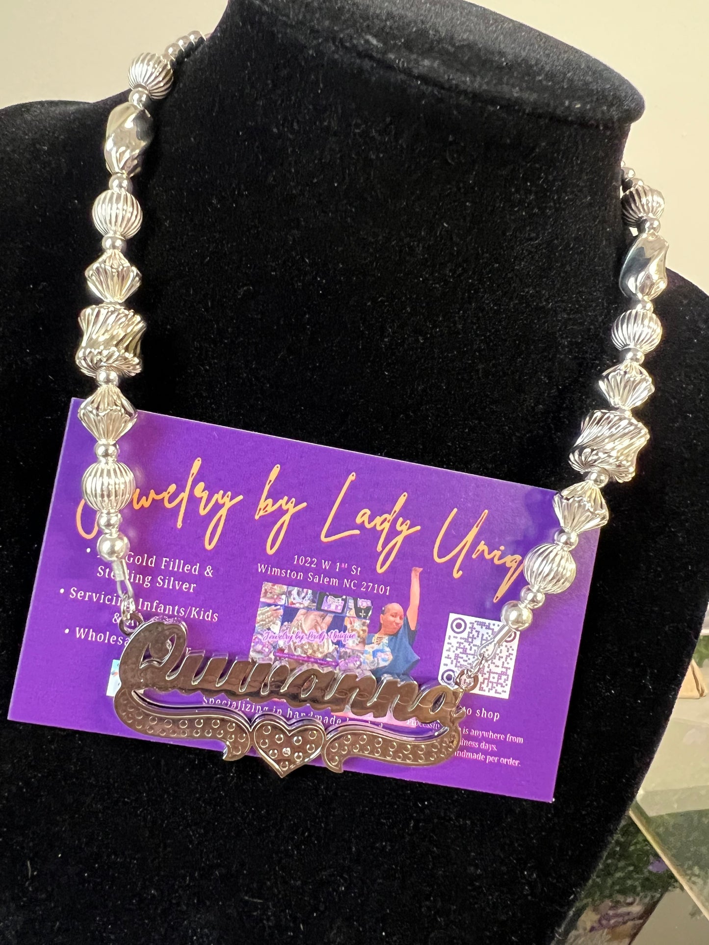 Sterling Silver Nameplate w/Beaded Chain