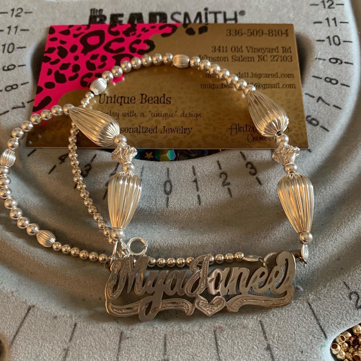 Sterling Silver Nameplate w/Beaded Chain