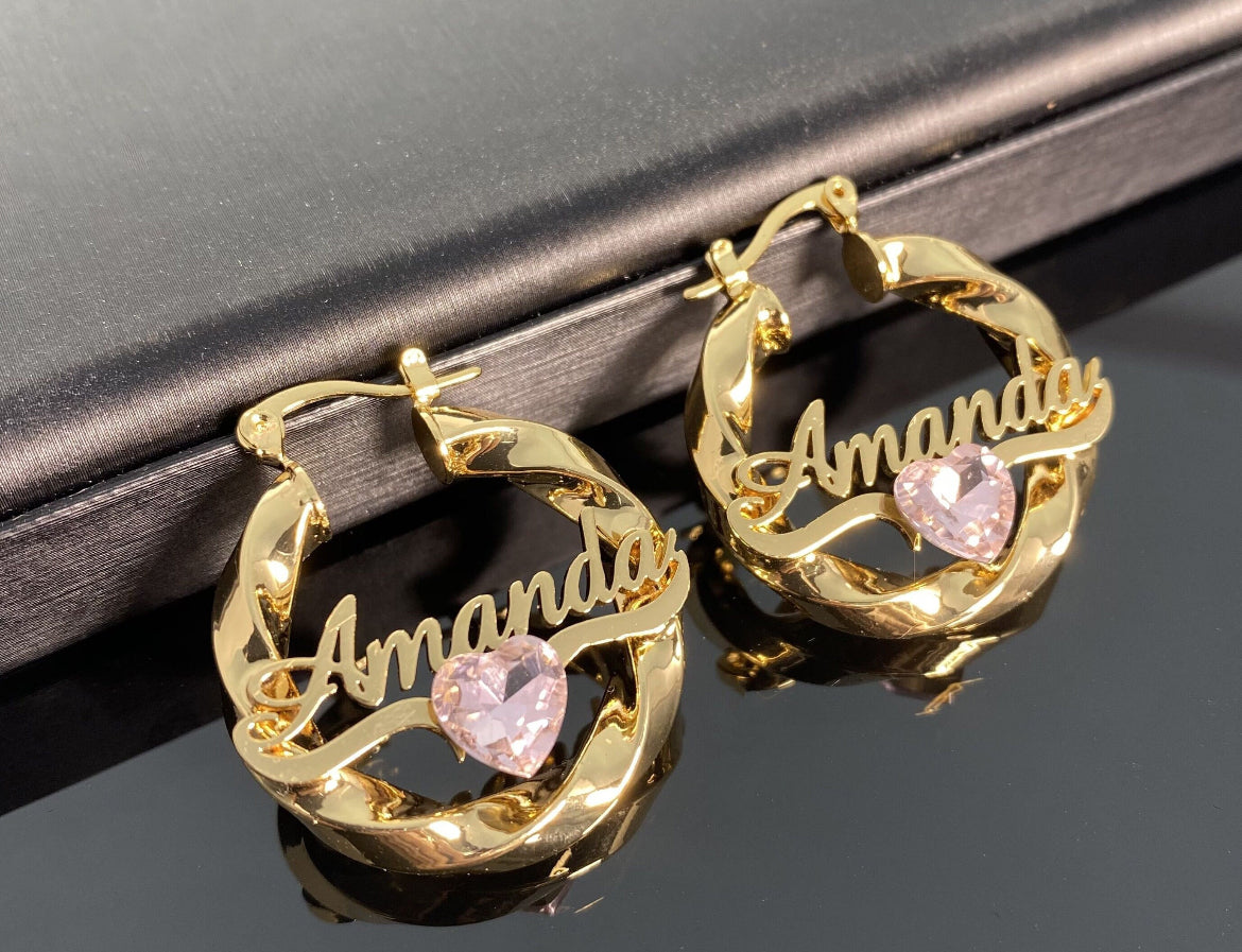 Birthstone Nameplate Earrings