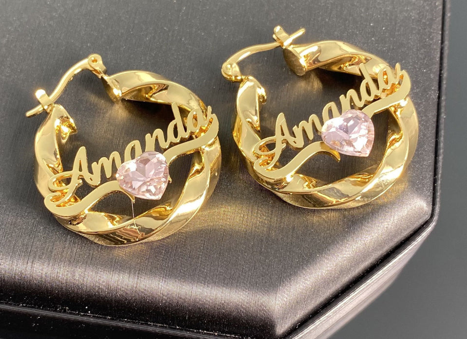 Birthstone Nameplate Earrings