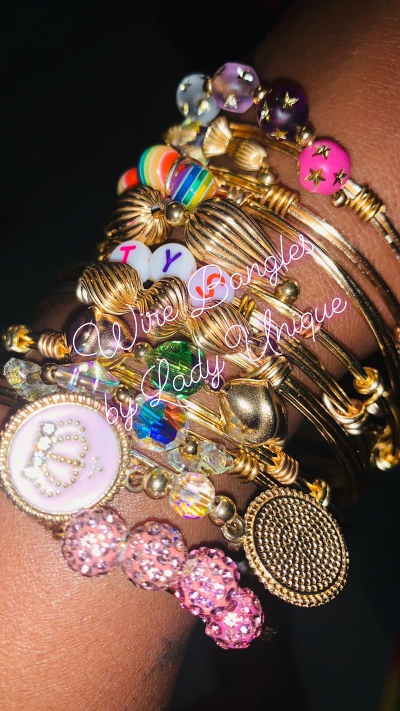 Beaded Charm Wire Bangles