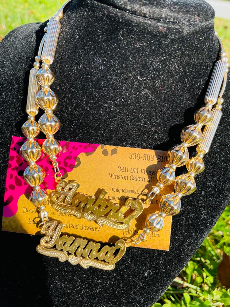 Gold Nameplate w/Beaded Chain