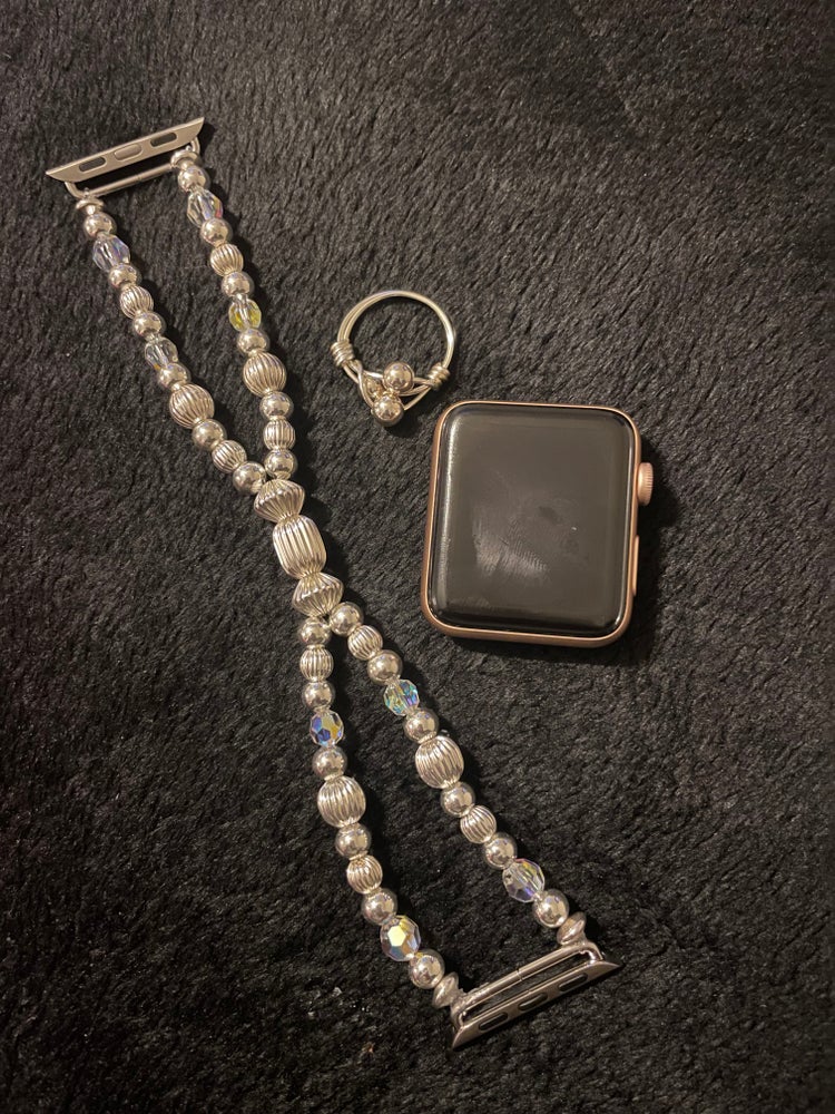 Beaded Silver Band W/Ring
