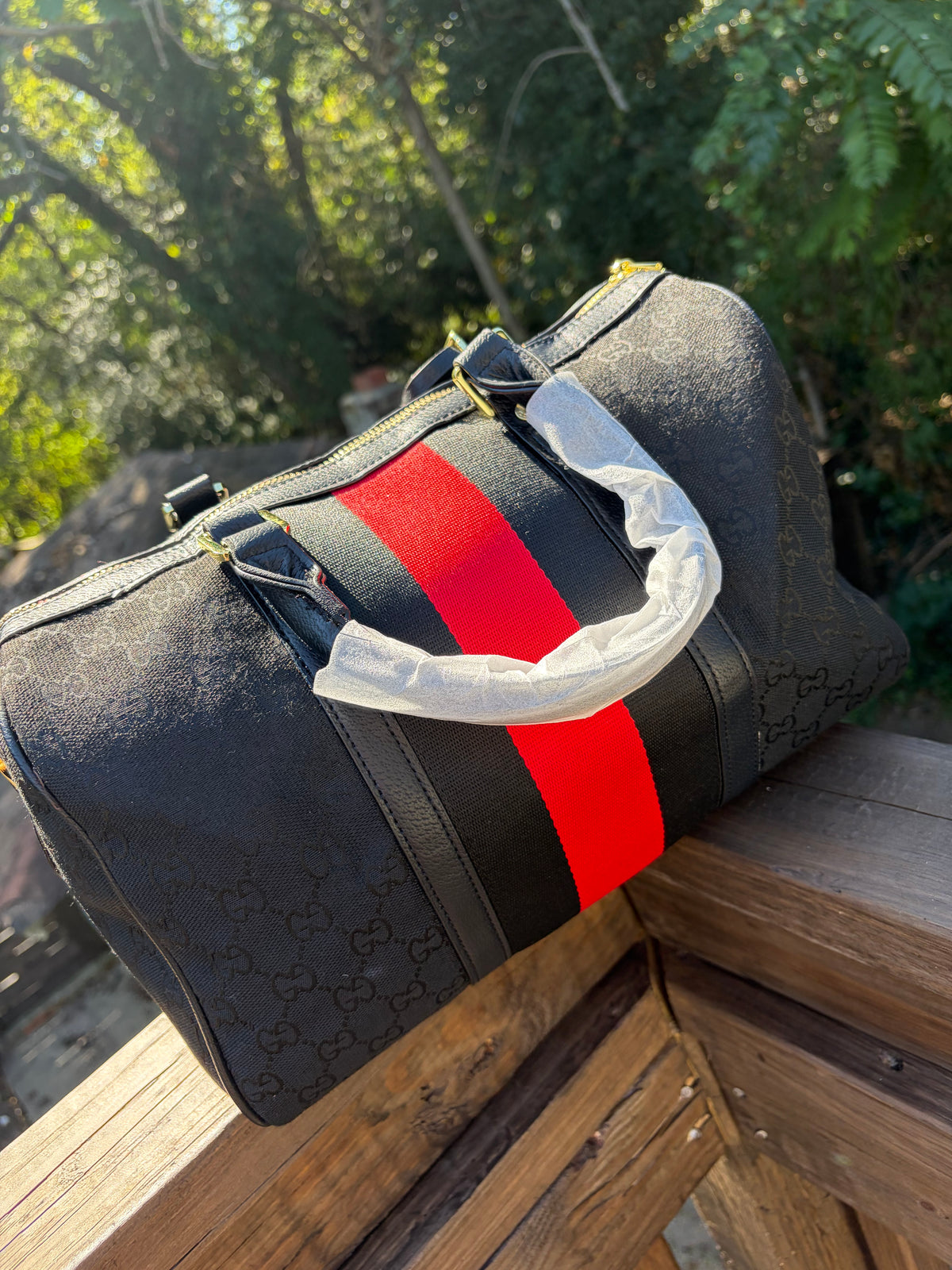 Red Stripe Medium Duffle Style Bag