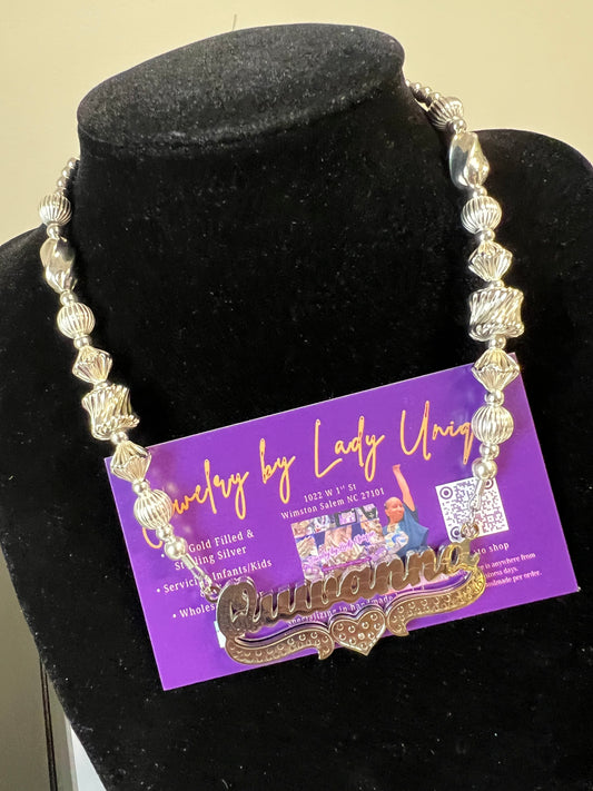 Sterling Silver Nameplate w/Beaded Chain