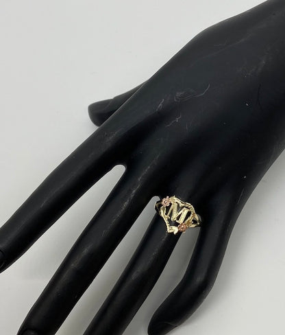 10K Gold Heart Initial W/Rose
