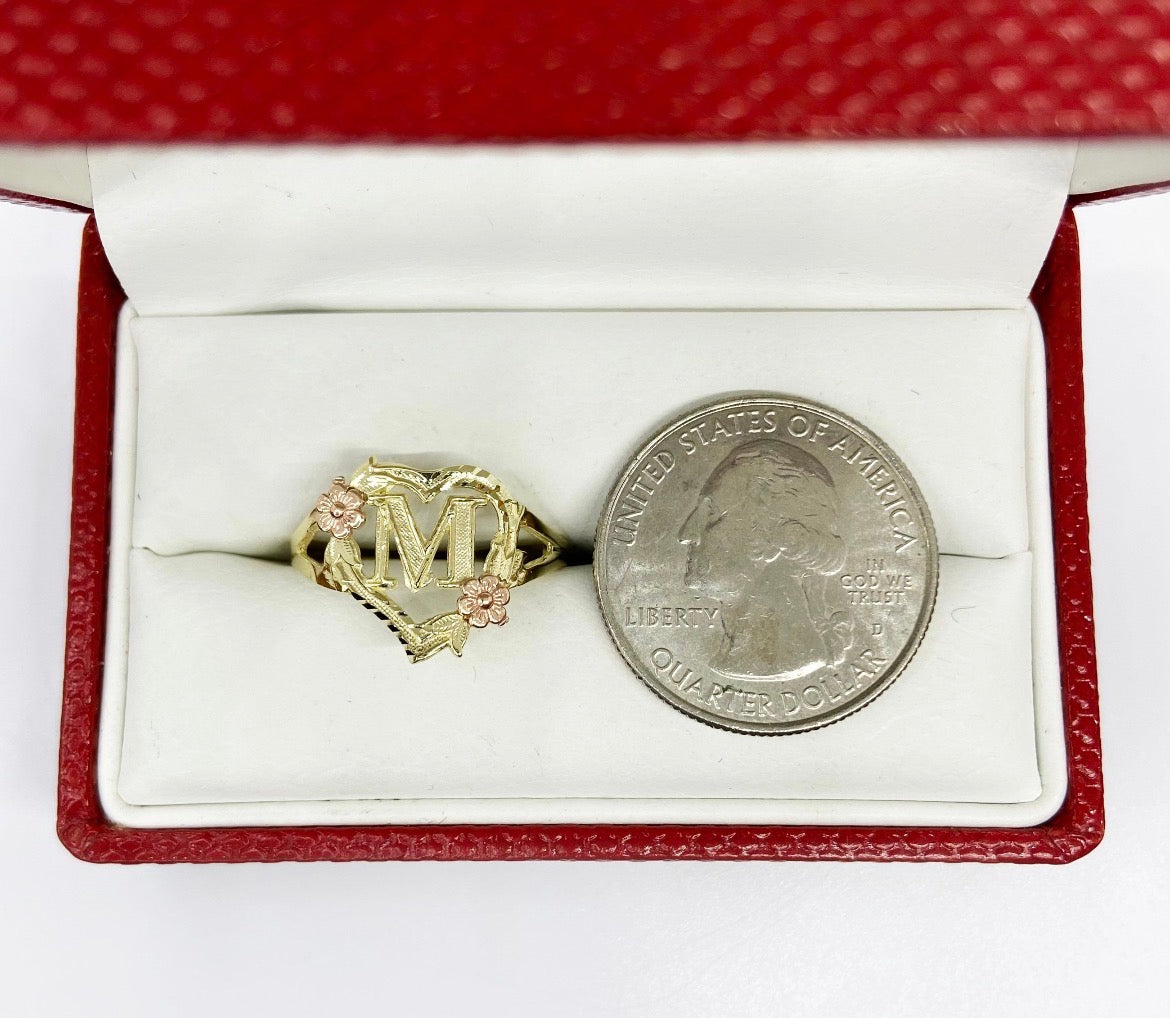 10K Gold Heart Initial W/Rose