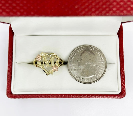 10K Gold Heart Initial W/Rose