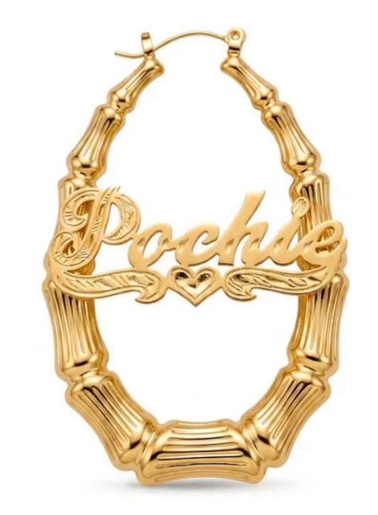 Oval Bamboo Nameplate Earrings