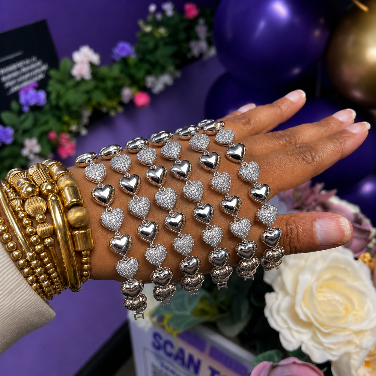 Silver Bubble Heart Bracelet