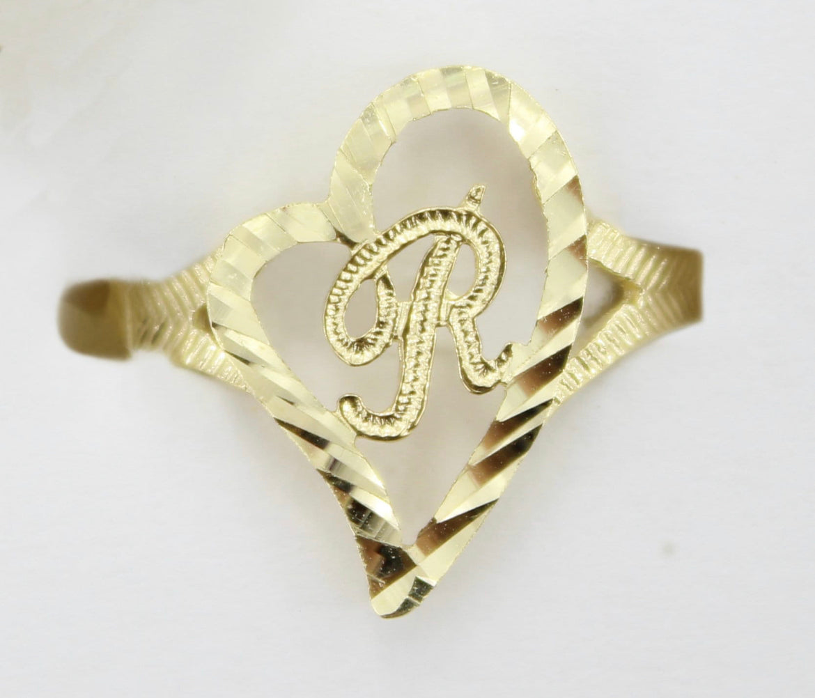 10K Gold Slanted Heart Initial Ring