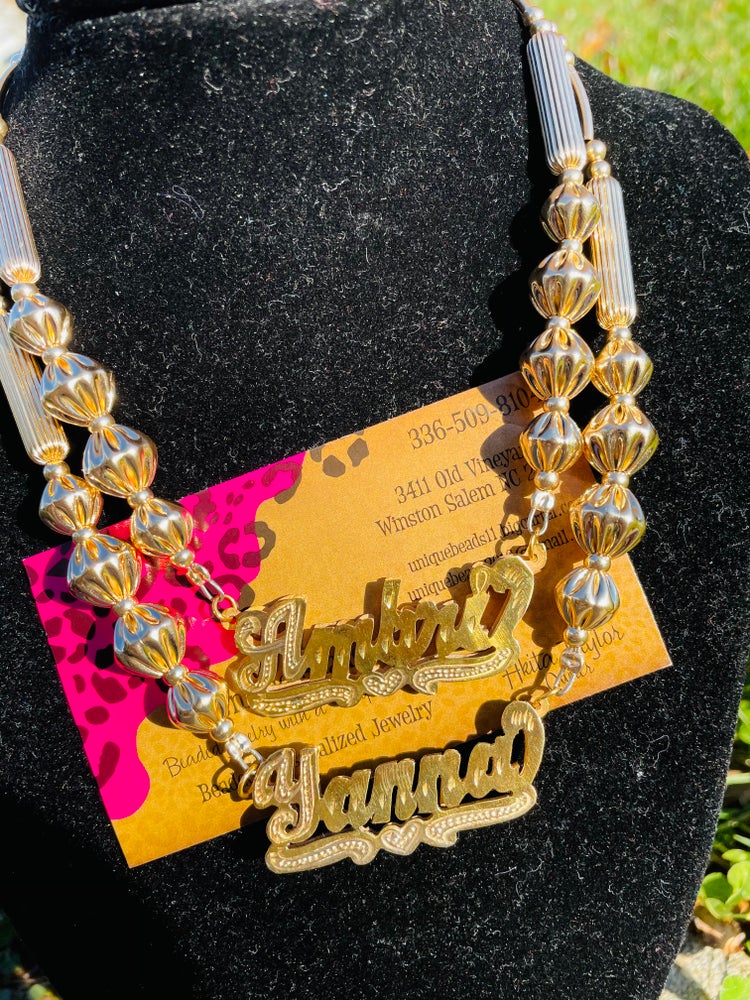 Gold Nameplate w/Beaded Chain